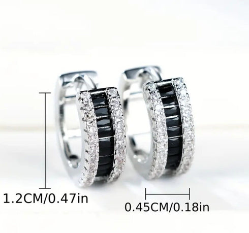 Iced Out 14K White Gold Plated Pave Black Cubic Zirconia Men Women Hoop Earrings
